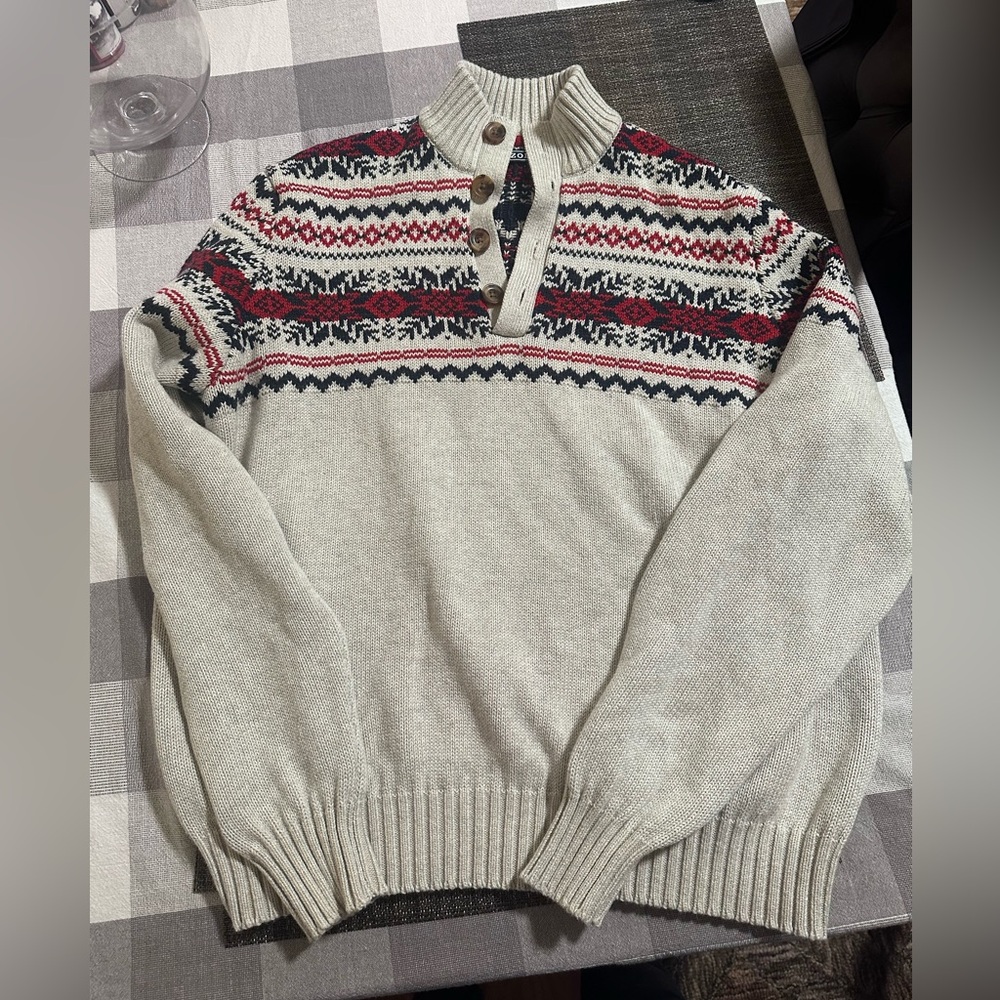 Izod holiday Christmas button collar sweater men’s L large
